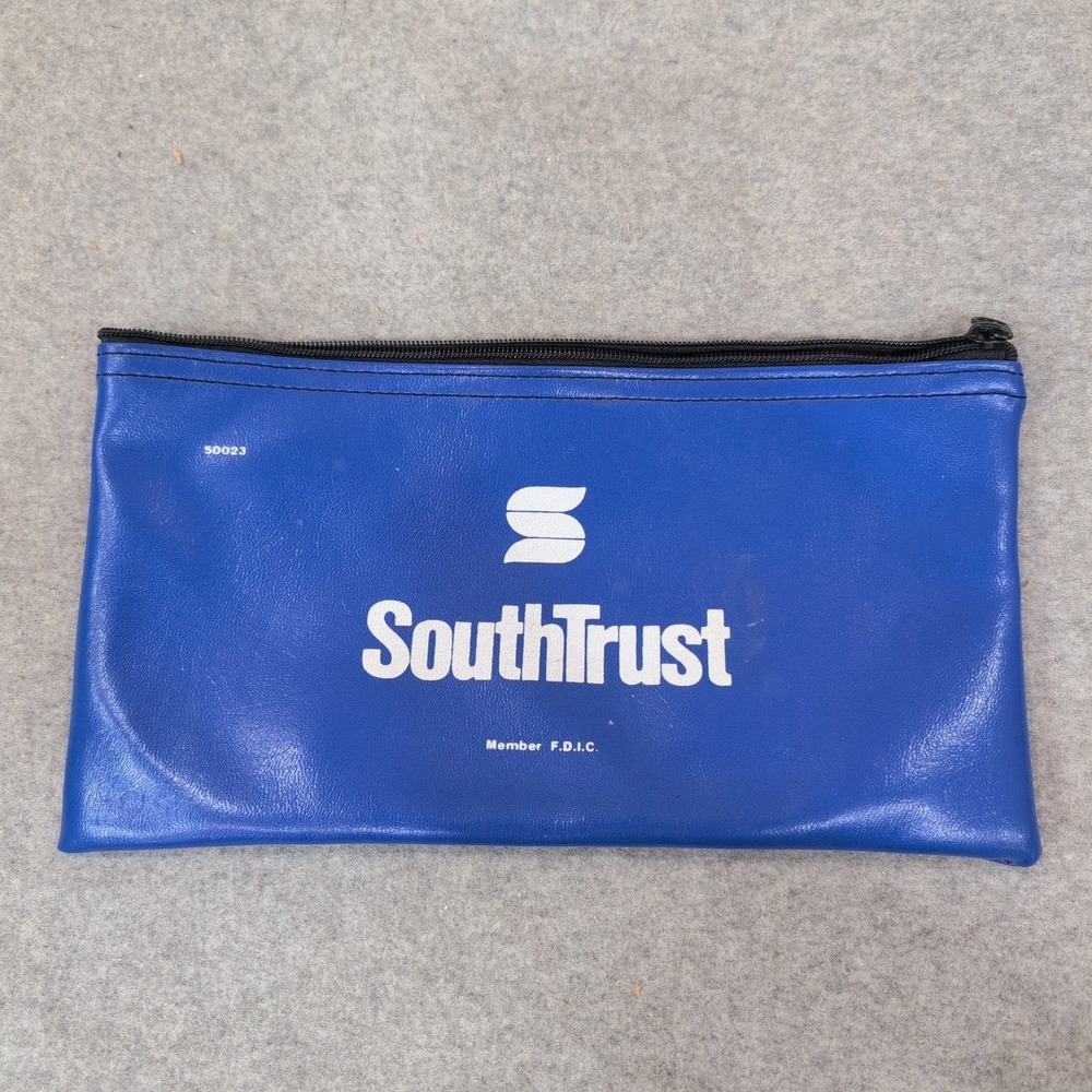 Vintage SouthTrust Bank Blue Vinyl Zippered Money Deposit Bag Pouch 50023 VG
